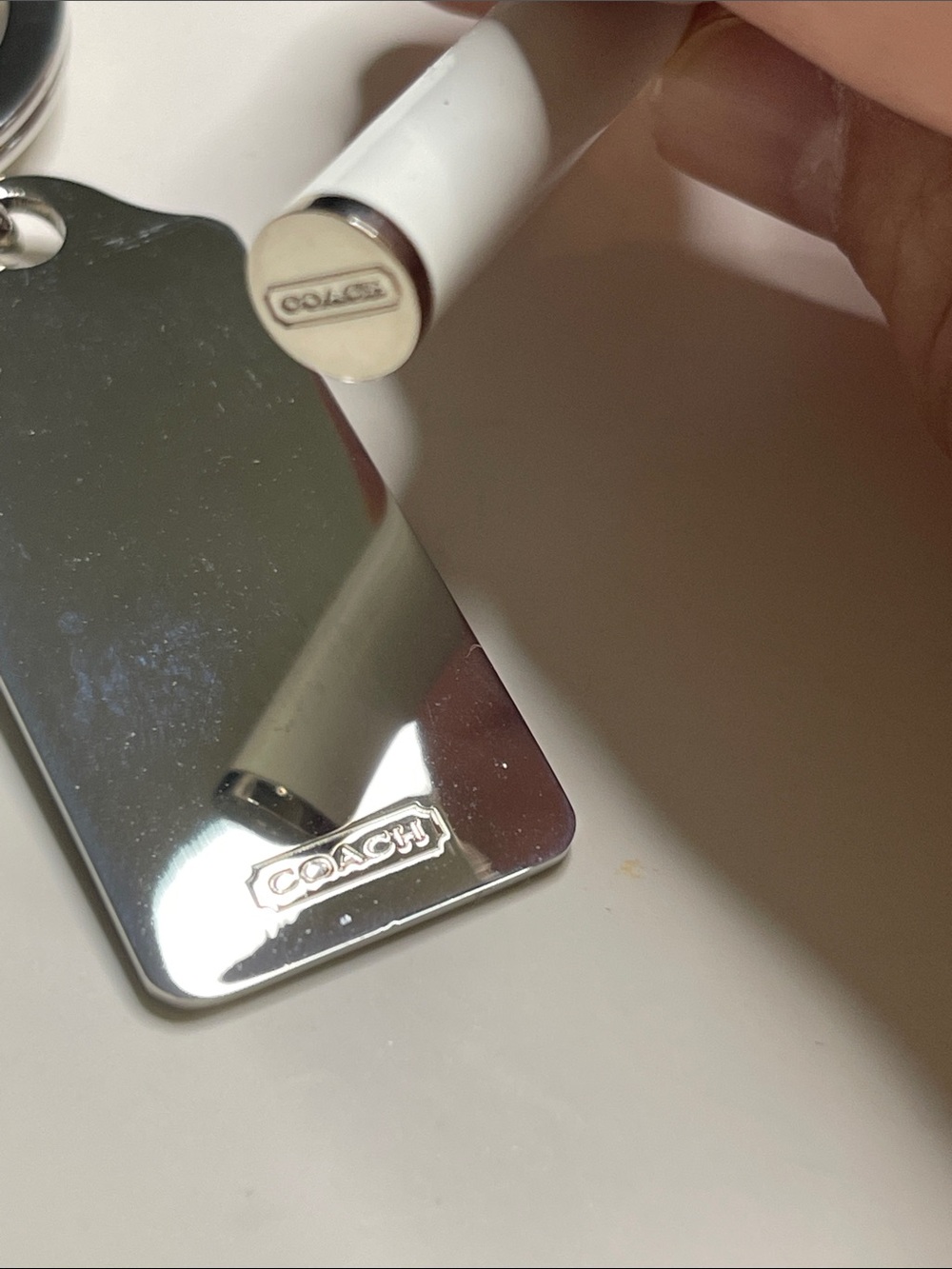 Coach Silver Rectangular Logo Tag Keychain and Coach Pen - Picture 4 of 6